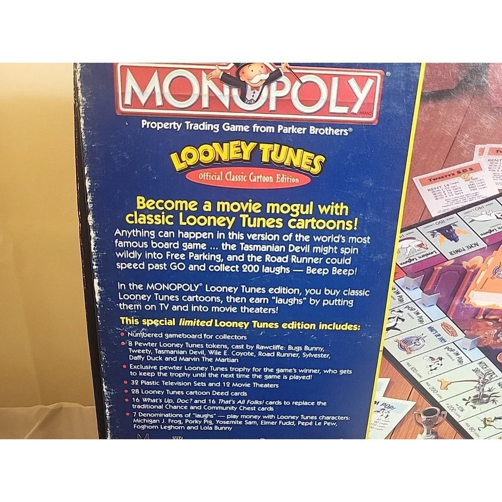 1999 Looney Tunes Monopoly Official Classic Cartoon Limited Edition Vtg